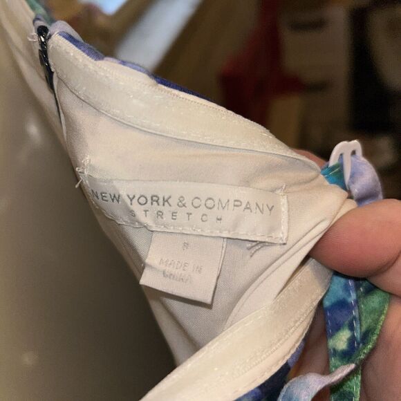 New York & Co. Stretch Blue White Floral Minidress Size 8 Spaghetti Or Strapless - Picture 5 of 5